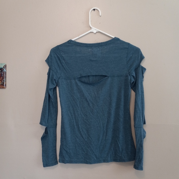 Chaser Burnout Blue Cut Out Long Sleeve Top Womens Size XS - Picture 3 of 5